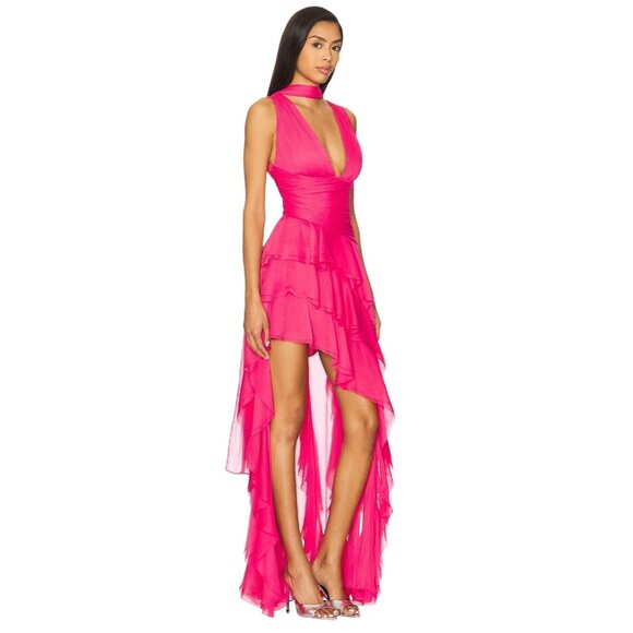 Alice + Olivia Holly Ruffle Maxi Dress With Scarf in Raspberry 2 New Womens Gown - Picture 1 of 16